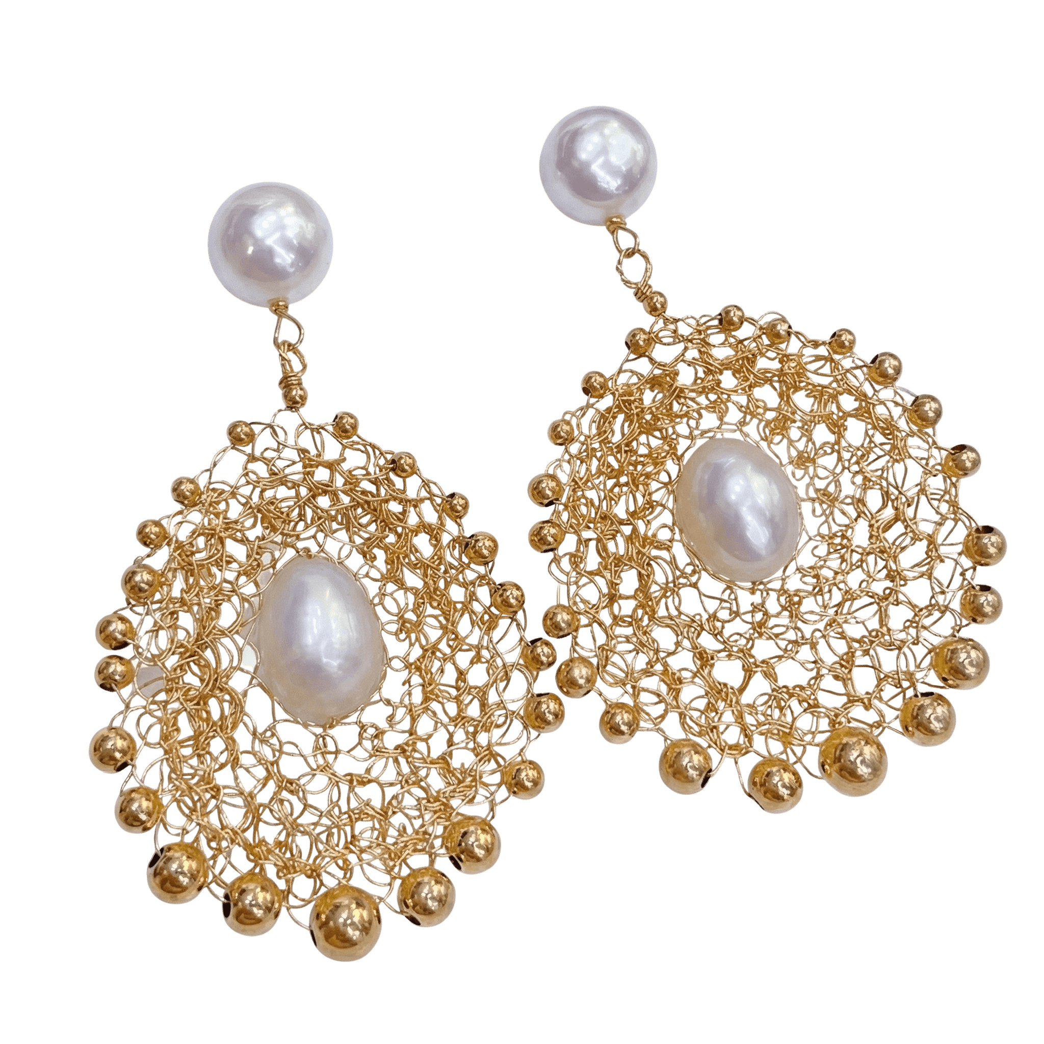 14K Filled Gold Natural Freshwater Pearl Vintage Drop Earrings