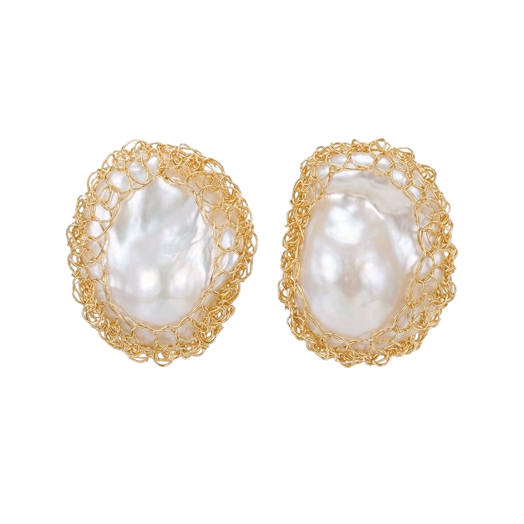 14K Filled Gold Freshwater White Baroque Pearl Stud Earrings