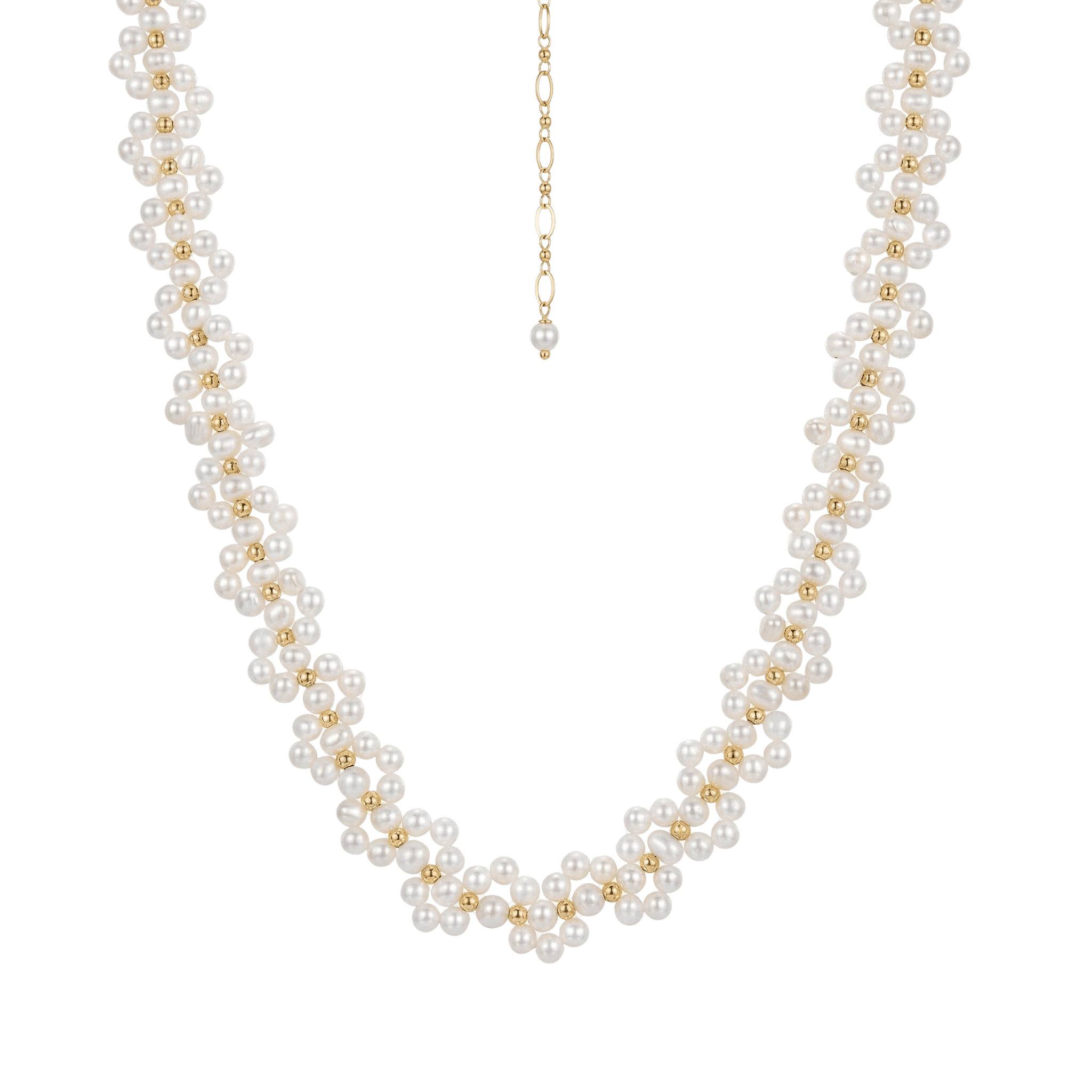 14K Filled Gold Natural Freshwater White Pearl Beaded Necklace